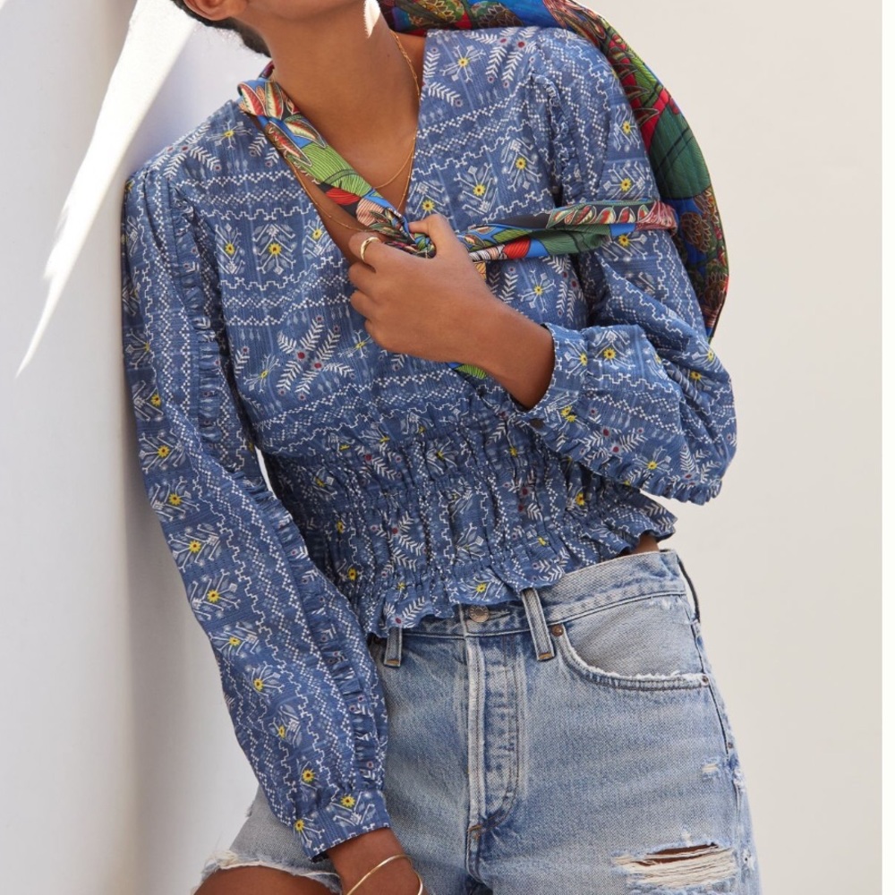 NWT Anthropologie Embroidered Smocked Blouse.